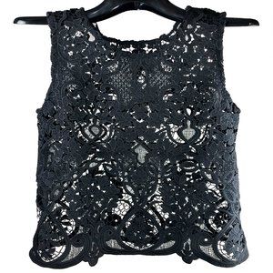 Black Cut Out Detailed Lace Acemi Floral Top Tank M